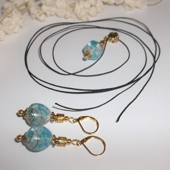 Fashion Jewelry Set Necklace and Earrings Handmade Beaded Unique Lot Pair 6199 - Picture 4 of 9